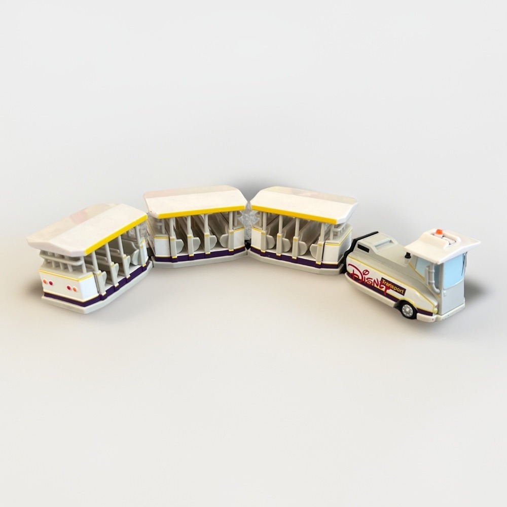 Disney World Parks Parking Lot Tram Transport 4 Piece Die Cast Metal Set Trolley